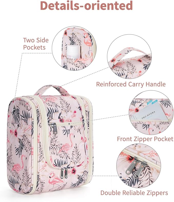 Narwey Small Hanging Toiletry Bag Women Travel Makeup Bag Organizer Toiletries Bag for Travel Size Essentials Accessories Cosmetics(Medium, Beige Bird)
