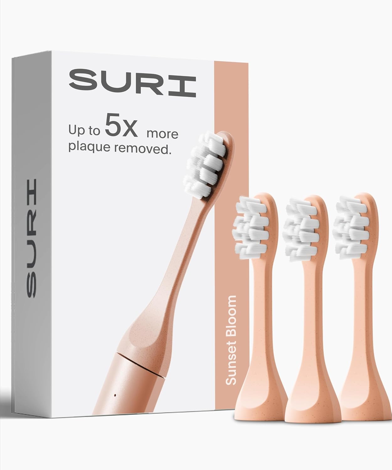 SURI Recyclable Plant-Based, Electric Toothbrush Heads - Built-in Tongue Scraper, Long Lasting Replacement Heads | Compatible Only Sonic Electric Toothbrush - Sunset Bloom, Pack of 3