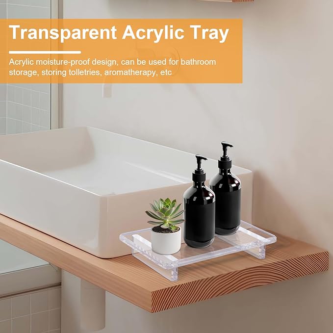 2 Pack Acrylic Soap Dish Tray 9"×5.9"×1.5" – Clear Waterproof Counter-top Organizer for Bathroom, Kitchen, Vanity, Soap, Plants, Candles (Large)