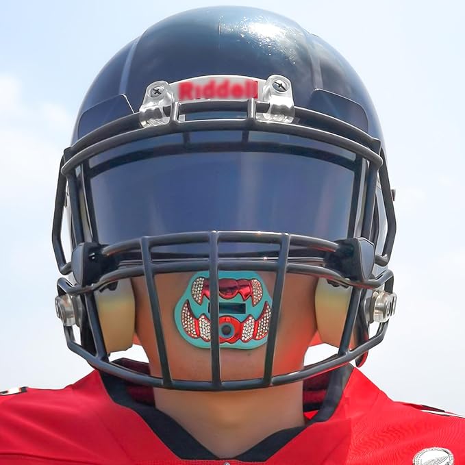 LeCool Football Mouth Guard with Connected Strap- 3D Beast Chrome Adult and Youth Mouth Guard-Mouth Piece for Sports for Maximum Air Flow and Teeth Protection