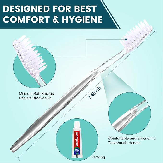 Navona 200 PCS Disposable Toothbrush with Toothpaste Bulk, Travel Toothpaste, Bulk Toothpastes, Individually Wrapped Bulk Toothbrush, Ergonomics Handle,Medium Soft Bristle, Perfect for Travel, Hotel