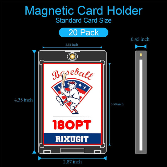 20-Pack Magnetic Card Holder for Trading-Cards - 180PT Clear Trading Card Sleeves, Magnetic Card Case for Baseball Cards, Card Protectors Hard Plastic, Display Case for Game Cards and Sports Cards