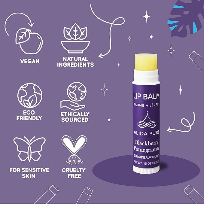 Blackberry Pomegranate Lip Balm Collection, Vegan Set, Beeswax Free, with Organic Jojoba and Avocado Oil, Vitamin E, Natural Moisturizer for Dry, Chapped Lips, 3 Tube Set