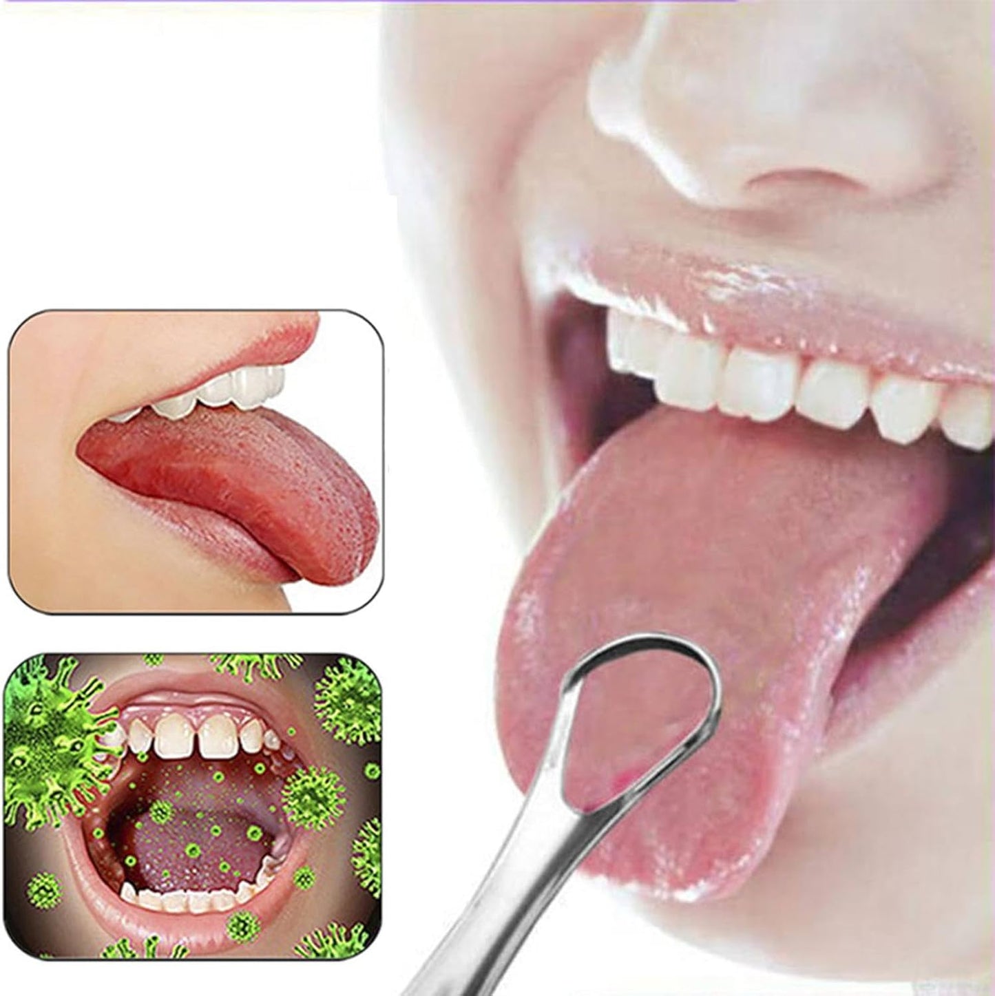 3 Packs Tongue Scraper Kit Stainless Steel Tongue Cleaner Tongue Brush for Reduce Bad Breath and Fresh Breath (Silver)