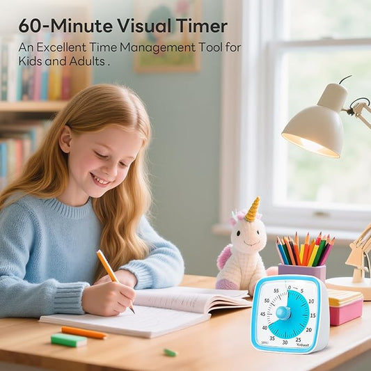 Yunbaoit Visual Timer with Night Light, 60-Minute Countdown Timer for Kids and Adults, Silent Classroom Timer, Time Management Tool for Home, School, or Work (Light Blue)