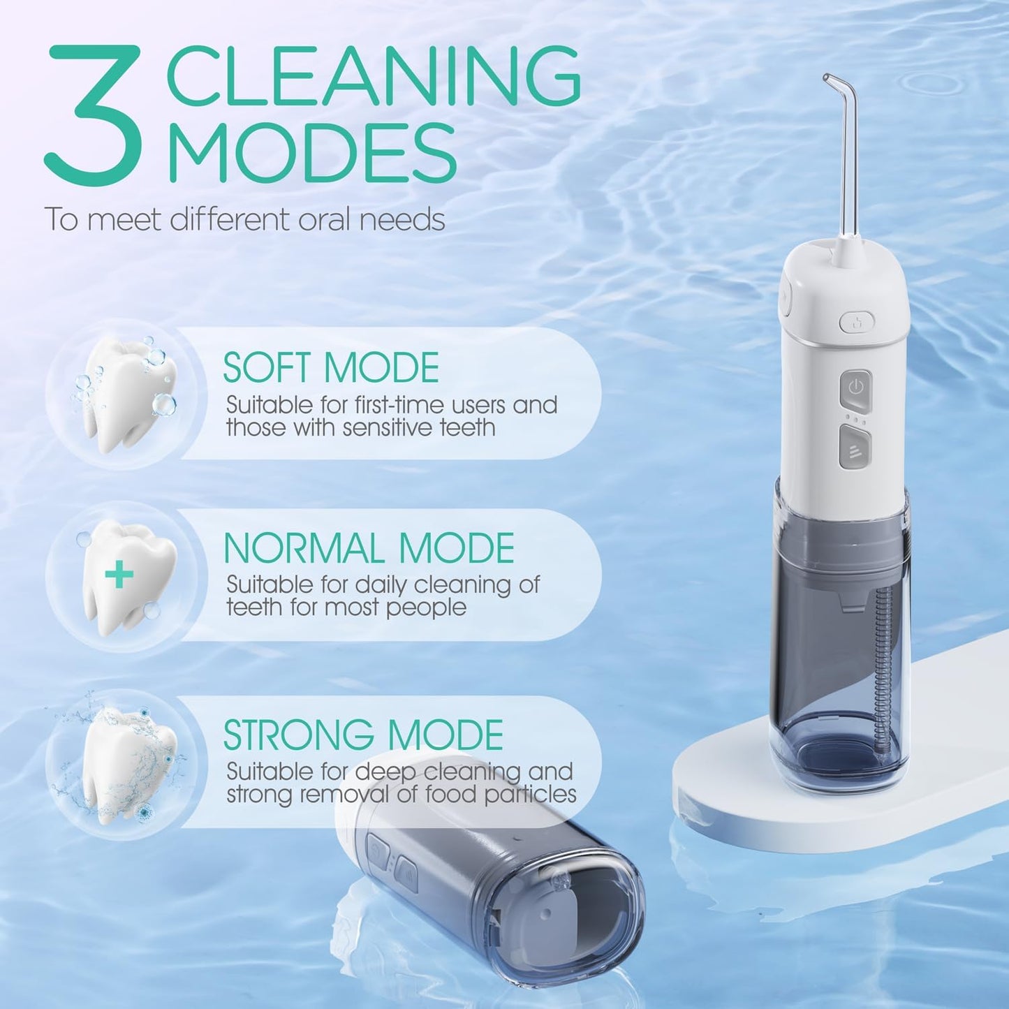 VOYOR-HEALTH Portable Water Flosser Cordless, Mini Travel Oral Irrigator with Telescopic Water Tank, IPX7 Waterproof Water Dental Flosser for Teeth Cleaning Braces & Dental Care WF510 (Silver)