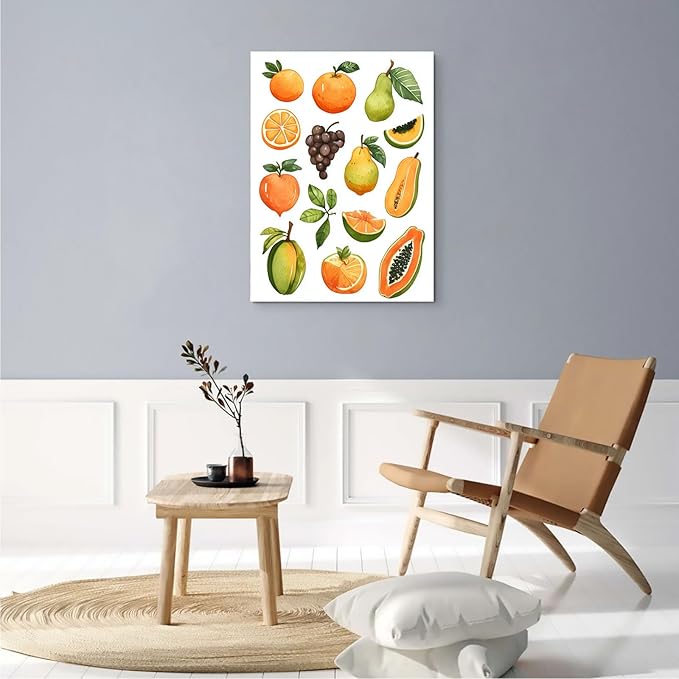 SchindlerBang Rustic Kitchen Wall Decor,Vibrant Fruit Illustration,Watercolor Art Canvas,Modern Home Aesthetic,16x20inch Framed Painting Ready to Hang