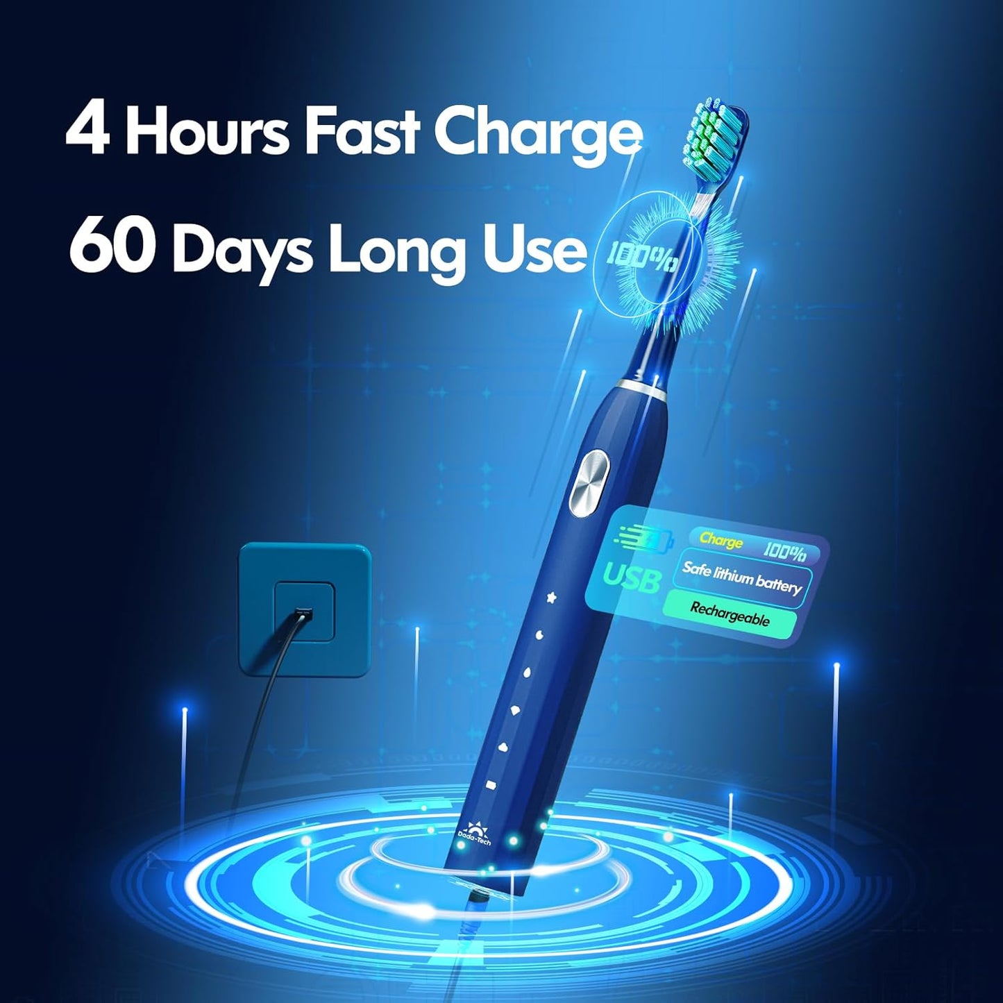 Electric Toothbrush for Adults Kids Electric Toothbrush Rechargeable Sonic Toothbrush Ultrasonic Toothbrush with Timer, 9 Brush Heads, 5 Cleaning Modes 4-Hour Charge Lasts 60 Days (Blue 8-12)