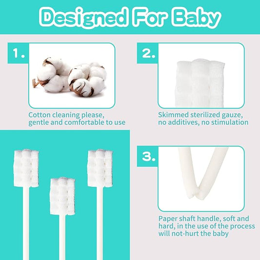 Baby Tongue Cleaner Toothbrush 30Pcs Disposable Infant Tooth Brush Clean Baby Mouth with 2Pcs Finger Toothbrush Oral Cleaning Stick Gauze Cleaner Stick Dental (Green, 32 Piece Assortment)