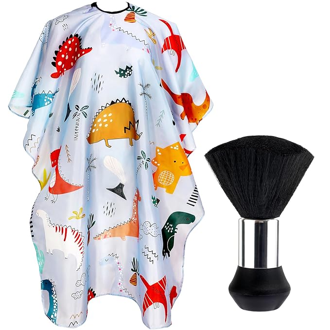 FEBSNOW Kids Hair Cutting Cape, Professional Barber Cape and Neck Duster Brush Cartoon Hairdresser Apron with Adjustable Closure for Children & Adults 55x39 Inches