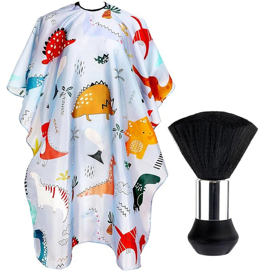 FEBSNOW Kids Hair Cutting Cape, Professional Barber Cape and Neck Duster Brush Cartoon Hairdresser Apron with Adjustable Closure for Children & Adults 55x39 Inches