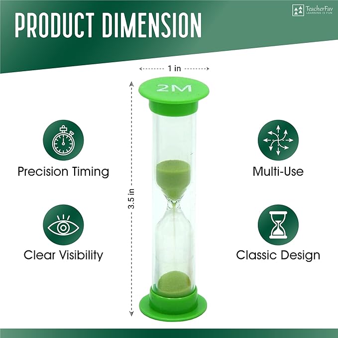 Sand Timer for Kids Set of 8 Small Colorful Hourglass Acrylic Covered Clock 30Sec 1Min 2Min 3Min 4Min 5Min 6 Min 10 Min for Classroom, Home & Kids Room