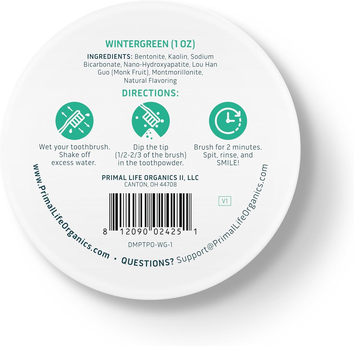 Primal Life Organics - Dirty Mouth Toothpowder, Tooth Cleaning Powder, Flavored Essential Oils with Natural Kaolin & Bentonite Clay, Good for 200+ Brushings, Organic, Vegan (Wintergreen, 1 oz)