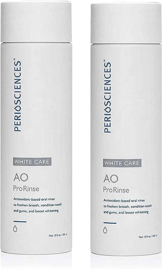 PerioSciences AO ProRinse White Care Whitening Mouthwash with Essential Oils and Antioxidants - Alcohol Free Mouthwash for Post-Whitening Enamel Protection, 10 fl oz/300ml Pack of 2