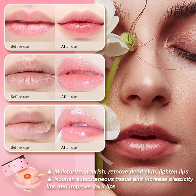 3 Pcs Honey Lip Balm, Strawberry Watermelon Lip Mask, Moisturizing Lip Sleeping Mask, Hydrate Repair Prevent Dry Cracked Lip (Strawberry + Honey + Watermelon)