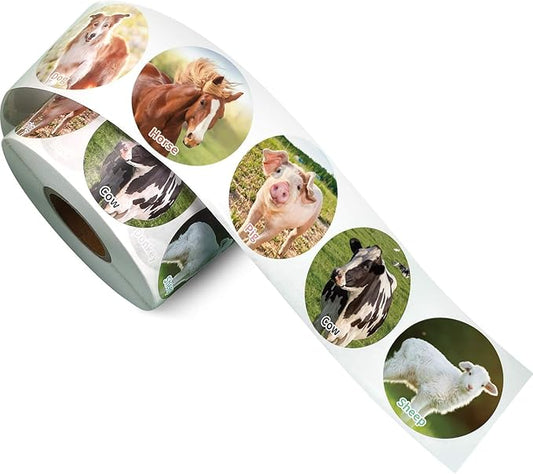 Zonon 600 Pieces Farm Animal Stickers Realistic Animal Roll Stickers Barnyard Friends Theme Label Pasters Decals Teaching Supplies for Kids Classroom Home Rewards Party Favor, 1.5 Inch