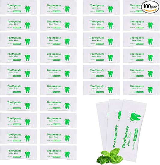 Too Small Bulk Travel Size Toothpaste Pack of 100,0.105 oz Extra Small Toothpaste Travel Size Bulk Mint Mini Disposable Toothpaste for Hotel,Guests,Homeless,Charity(Only Good for Single Use)