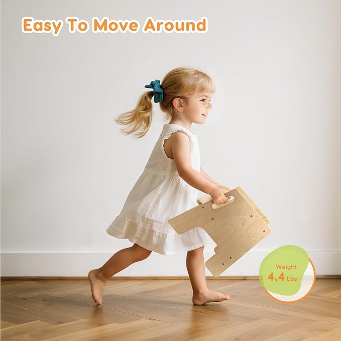 Toddler Step Stool, Wooden Stepping Stool for Kids, 2 Step Stool with Adjustable Height, Potty Training Stool with Handles Pads for Bathroom Sink, Kitchen, Bedroom