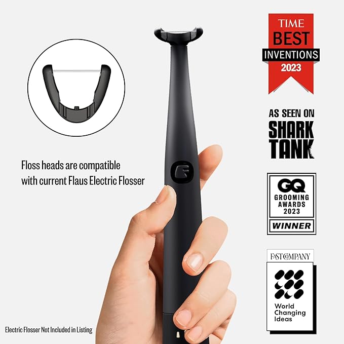 FLAUS Electric Flosser Refills (Oprah's List, Shark Tank) 90ct Extra Strong Woven Dental Floss Heads - No Break, Ultra Durable Refillable Dental Floss Picks for Teeth, Flossing Denstist Tooth Flossers