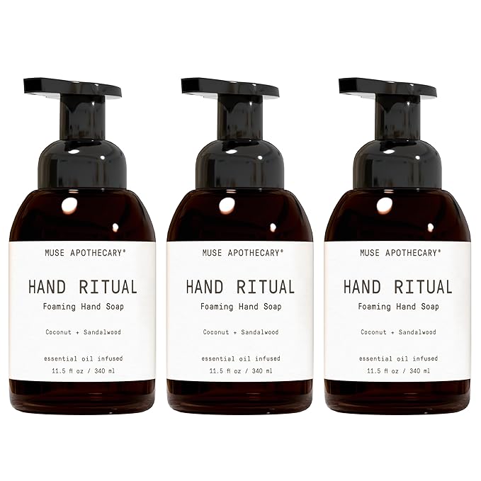 Muse Apothecary Hand Ritual - Aromatic and Nourishing Foaming Hand Soap, Infused with Natural Aromatherapy Essential Oils - USDA Certified Biobased - 11.5 oz, Coconut + Sandalwood, Pack of 3