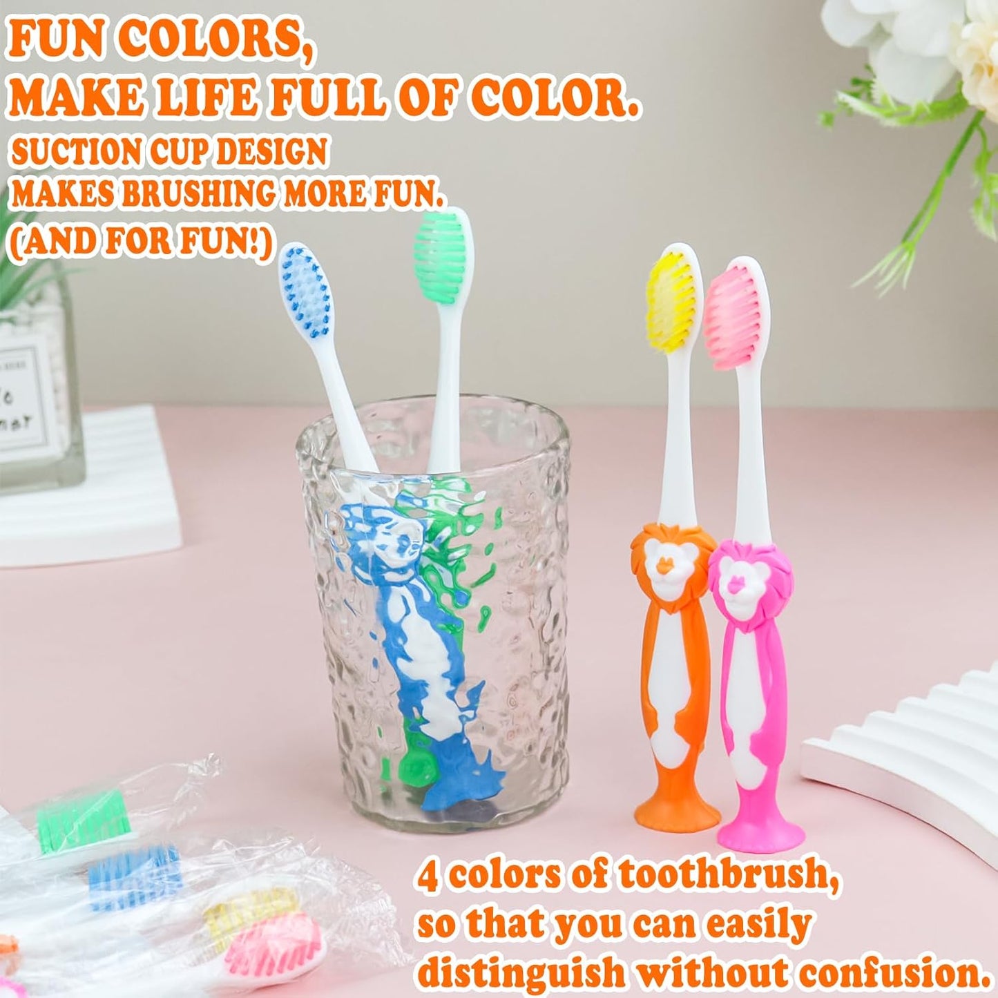 Disposable Toddler Toothbrush Kids Pack of 200,Manual Suction Cup Bulk Kids Toothbrushes Individually Wrapped Animal Toothbrush for Kids,Childrens,for Home,School,Camp,Daycare,Travel