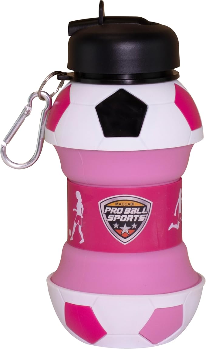 Maccabi Art Clip-On Collapsible BPA-Free Silicone Soccer Ball Water Bottle for Kids, 1 Liter Size