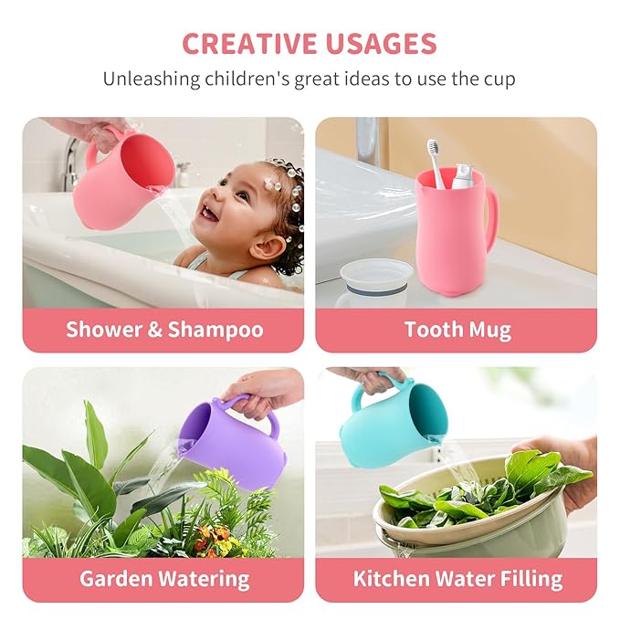 Baby Bath Rinse Cup Shower Shampoo Bowl Water Bath Bucket, Toddler Bath Toys Cup Water Containers Wash Essentials (Cat-Melon)