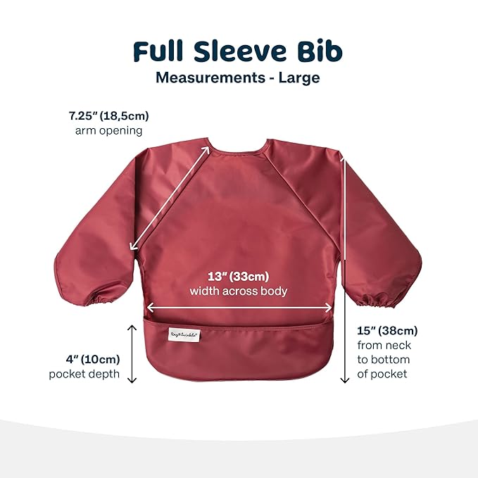 Tiny Twinkle Long Sleeve Bib for Babies & Toddlers – 2 Pack Waterproof Smock Bibs for Eating – Machine Washable & Mess-Proof, Baby Feeding Essential & Shower Must-Have (Rose Burgundy,2-4Y)