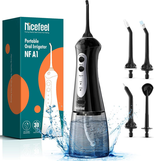 Nicefeel Cordless Water Dental Flosser – 300ML BPA-Free Portable Oral Irrigator, 3 Cleaning Modes, Fast Charge, IPX7 Waterproof for Teeth, Gums & Tonsil Stones – Home & Travel Use