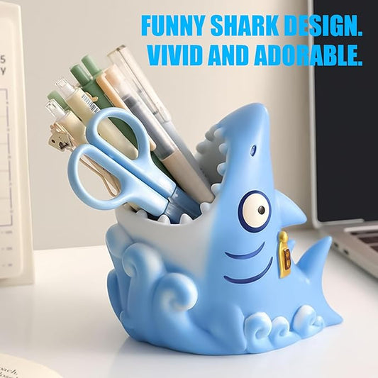 Shark Toothbrush Holder - Cute Cartoon Toothbrush Holder for Kids, Fun Resin Pen Pencil Holders | Safe Tooth Brush Holders | for Kids Boy Girl Adults Home Indoor Bathroom Kitchen