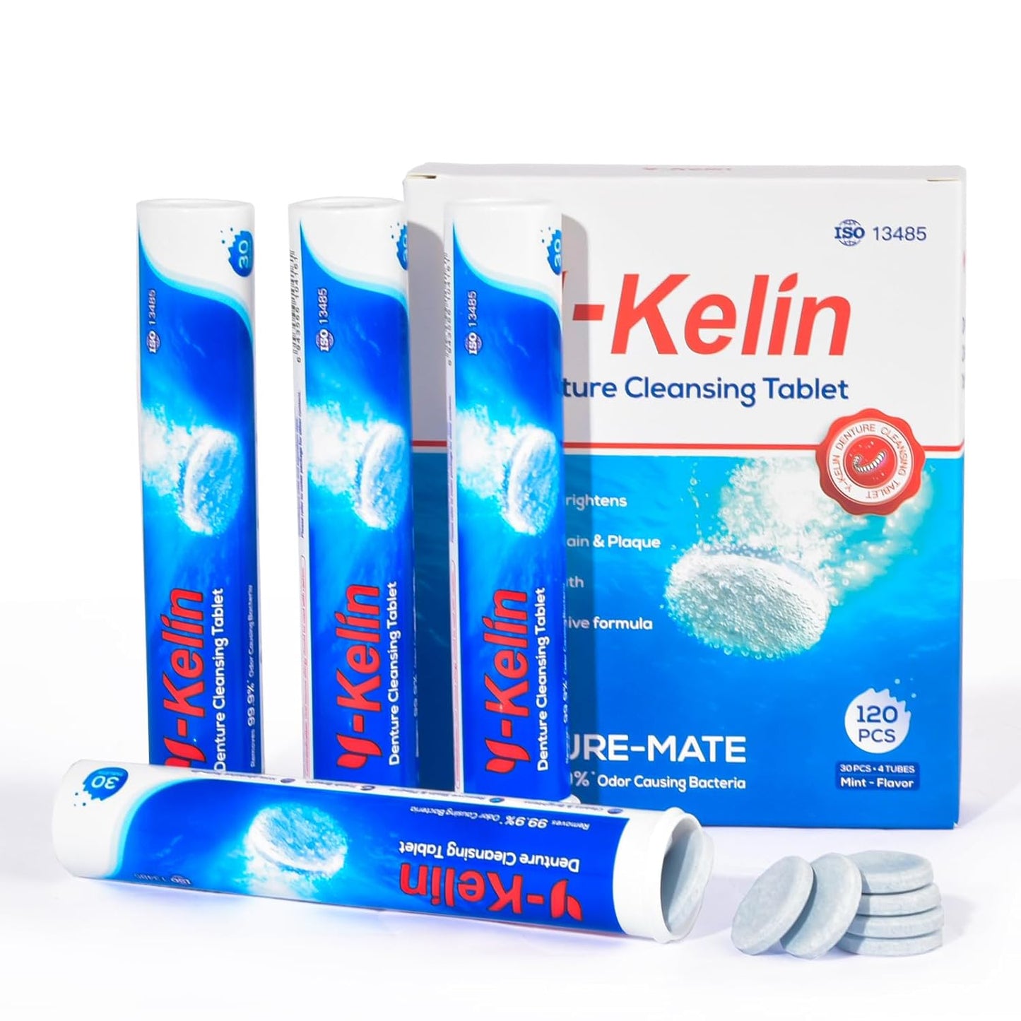 Denture Cleaning Tablets - 120 Retainer Cleaner Tablets, Removes Odors & Stains - For Dentures, Night Guards, Retainers, Aligners & Dental Appliance Cleaner - Mint Flavor - 4 Month Supply