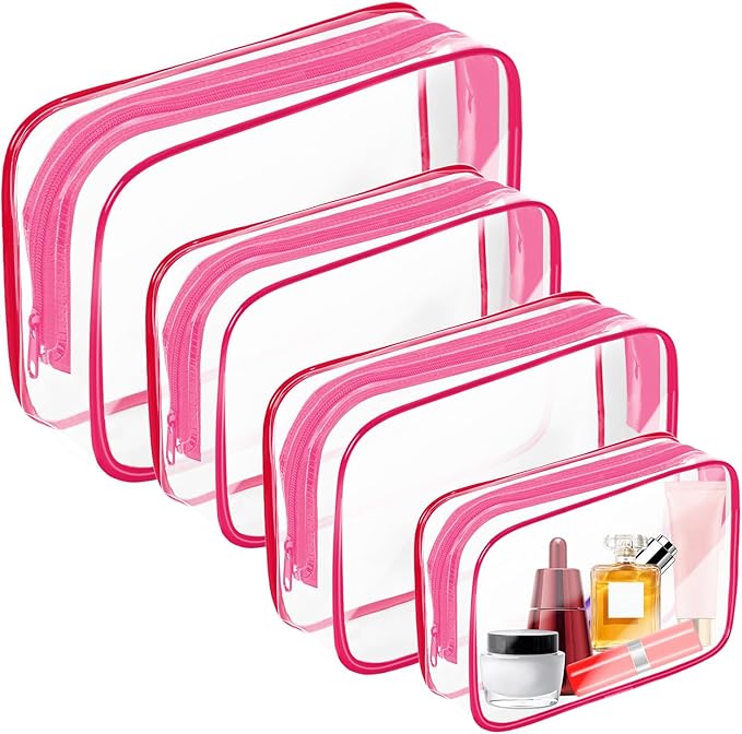 AURUZA Clear Makeup Bag,Portable Travel Toiletry Bags with Zipper, TSA Approved Clear Organizer Bags, PVC Cosmetic Pouch for Airport Airline Compliant