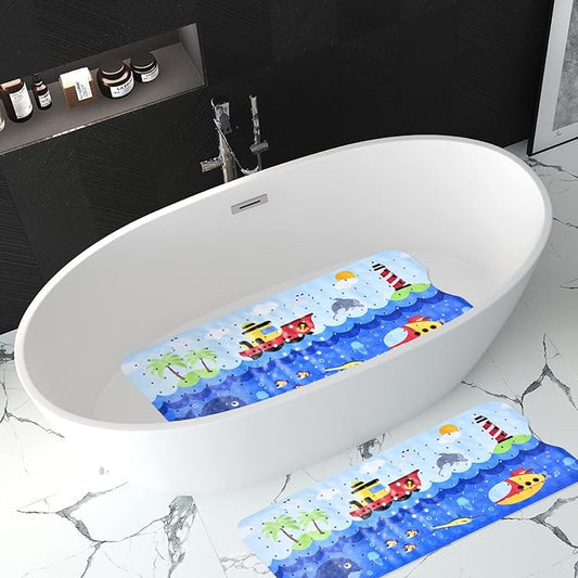 Baby Bath Mat for Tub Non Slip Kids Bathtub Mat Extra Long 40X16 Inch Toddler Bath Tub Shower Mat Anti Slip with Suction Cups & Drain Holes, Machine Washable, Ships