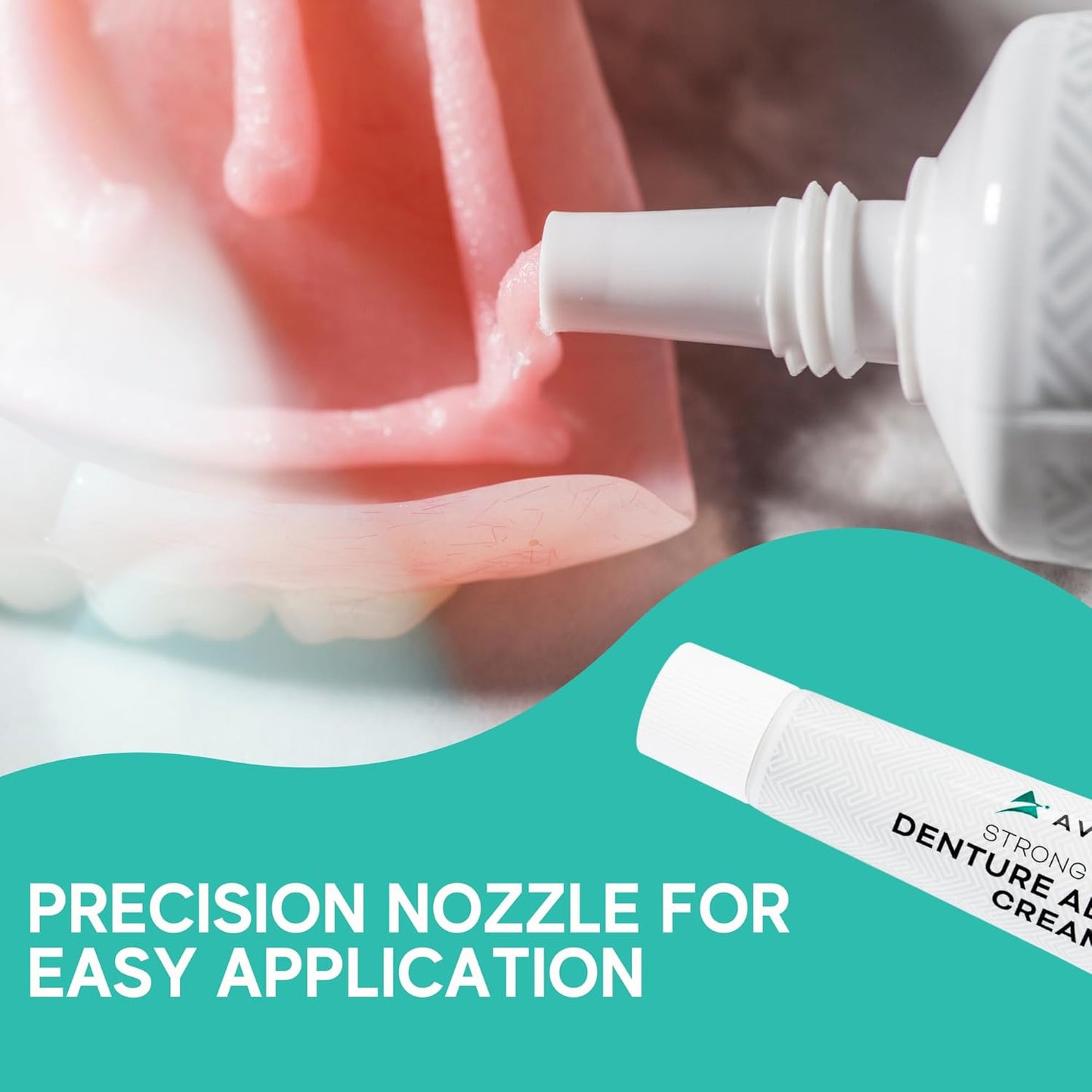 Extra Strong Denture Adhesive Cream, 12 Hour Hold Dental Glue, Waterproof, Zinc & Fluoride Free, Easy Apply Nozzle, Seals Food Out for Comfort, Mint Flavor (6 Pack, 8.4 Fl Oz)