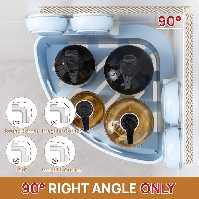 LEVERLOC Powerful Suction Bathroom Shower Shelf, Waterproof and Rustproof Organizer for Bathroom Storage and Kitchen, No-Drilling Removable, Blue