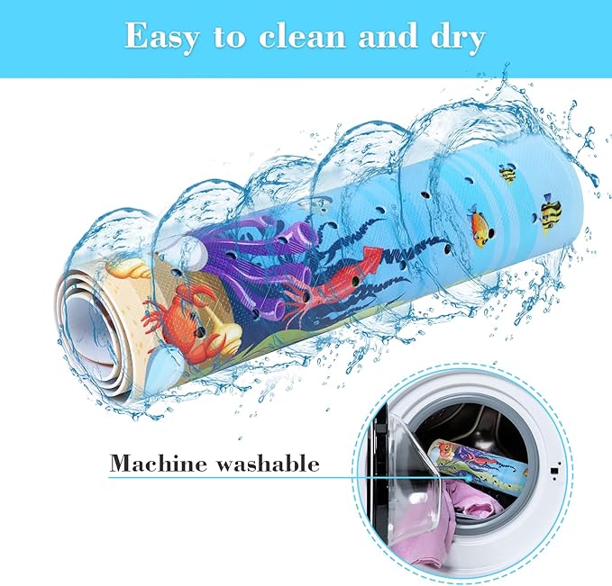 Bath Mat for Tub Non Slip, Machine Washable Anti-Slip Cartoon Baby Bathtub Shower Mat with Drain Holes and Suction Cups for Toddler & Kids, 40 Inch x 16 Inch, Red Turtles