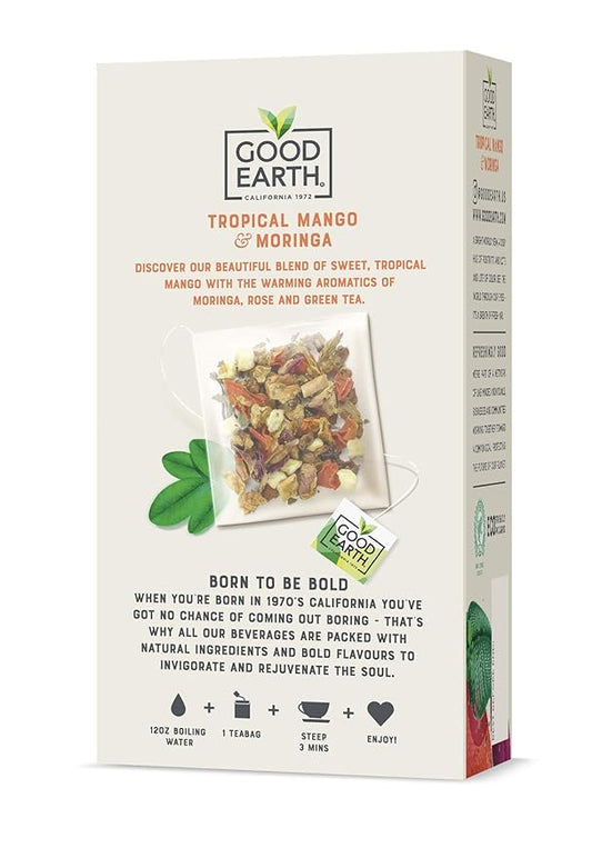 Good Earth Sensorial Blend Flavored Herbal Tea Tropical Mango and Moringa, No Artificial Color, No Preservatives, 15 Bag (Pack of 5)