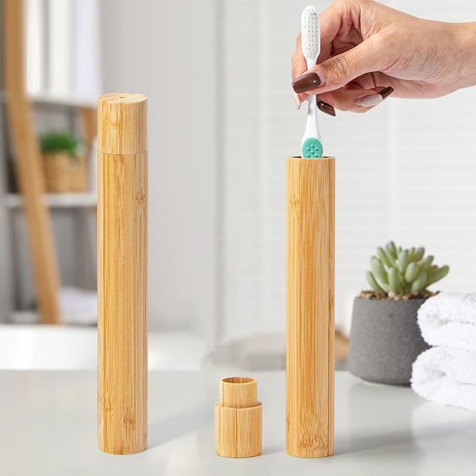 Yeeco 6 Pcs Portable Bamboo Toothbrush Case, Wooden Toothbrush Covers Storage Container Reusable Toothbrush Travel Holder Sustainable for Trip Camping Home Travelling