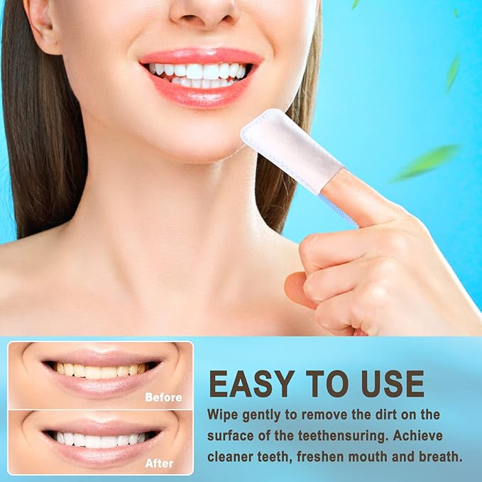 Mint-Flavored Oral Finger Wipes Teeth Whitening Wipes Oral Cleaning Wipe (Light Blue, 120 Pcs)