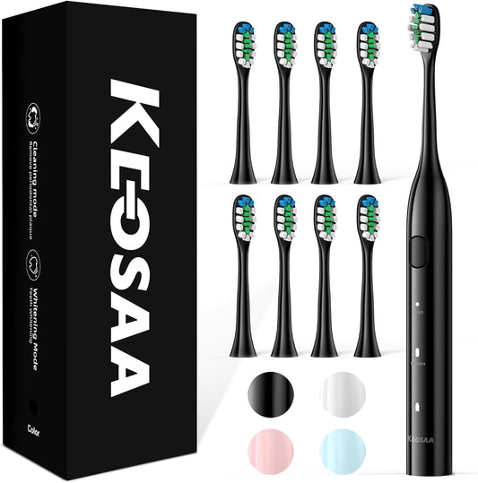 Electric Toothbrush with 8 Brush Heads, Sonic Electric Toothbrush with Fast Charge 4 Hours Last 60 Days, 2-Min & 30s Smart Timer, IPX7 Waterproof (Black)