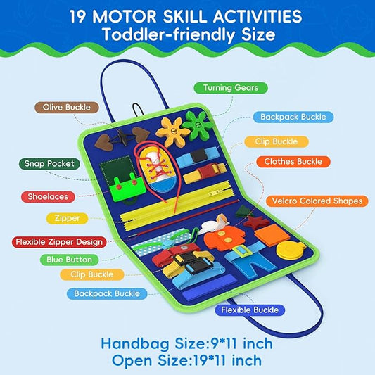 Freebear Busy Board Toddler Travel Toys Sensory Toys for Toddlers 1 2 3 4, Montessori Learning Toys for Toddlers Activities Board, Educational Toys for 3 4 Year Old Boys Girls Gift, Dinosaur