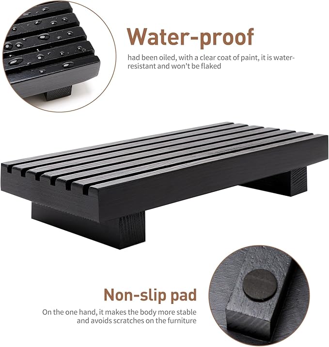 Small Black Bathroom Decor Tray for Counter Dish Soap Holder Wooden Pedestal Stand for Kitchen Sink Soap Dispenser Wood Risers Kitchen Accessories Countertop Vanity Counter Sponge Sink Tray