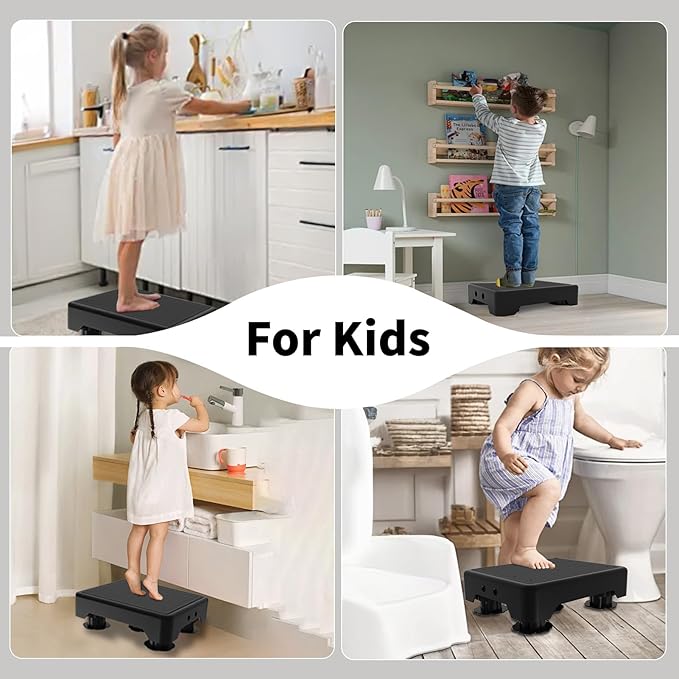 Adjustable Step Stool for Adults, Toddler Step Stools, 600 LBS Capacity Non-Slip Safety Step Platform for Elderly, Portable Stair Assist for Cars, Bedside, Kitchen, and Shower, Black