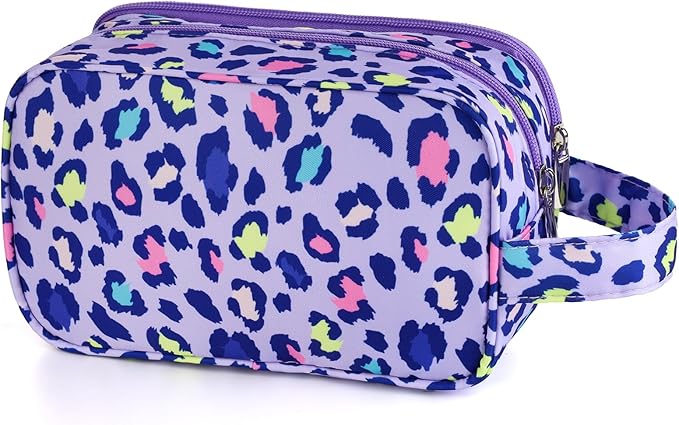 Cheetah Kids Toiletry Bag for Girls, Travel Toiletry Bag for Little Young Girls Cosmetic Bag Makeup Bag Waterproof Hanging Wash Bag Toddler Toiletries, Leopard Purple