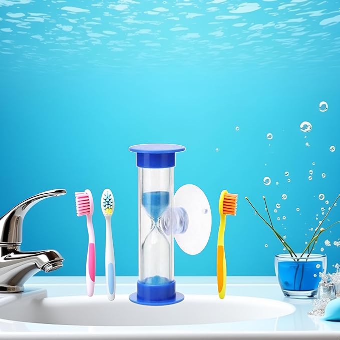 2 Minute Sand Timer for Kids, Blue Toothbrush Timer for Kids 2mins / 3mins Sand Clock Timer Plastic Suction Cup Hourglass Sandglass Desktop Ornament Party Favors