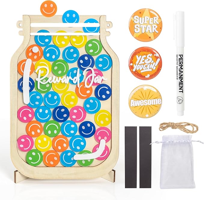 Magnetic Reward Jars for Kids, Personalized Reward Jars with Smile Tokens, Tool to Train Kids' Good Behavior & Responsibility, Ideal Classroom & Home Reward System