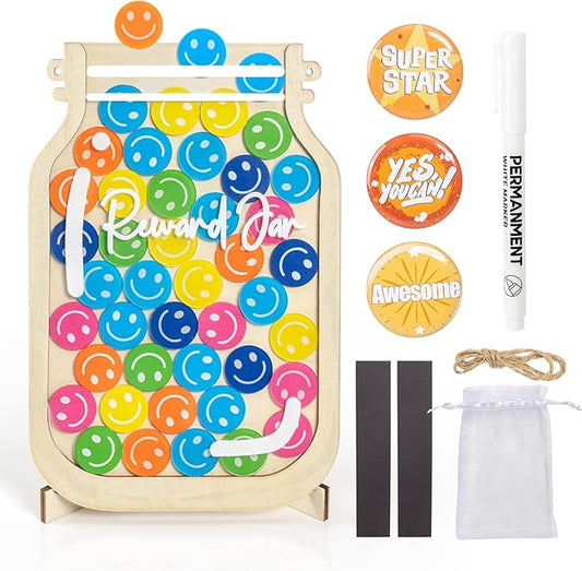 Magnetic Reward Jars for Kids, Personalized Reward Jars with Smile Tokens, Tool to Train Kids' Good Behavior & Responsibility, Ideal Classroom & Home Reward System