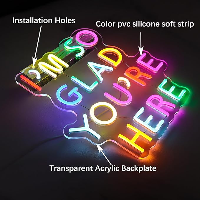 I'm So Glad You're Here Neon Sign-Classroom Decoration -Inclusive Classroom Decor-Welcome Gift-Teacher Present-Decor of primary schools and kindergartens Wall Sign Decoration Present-Birthday Christmas Gift
