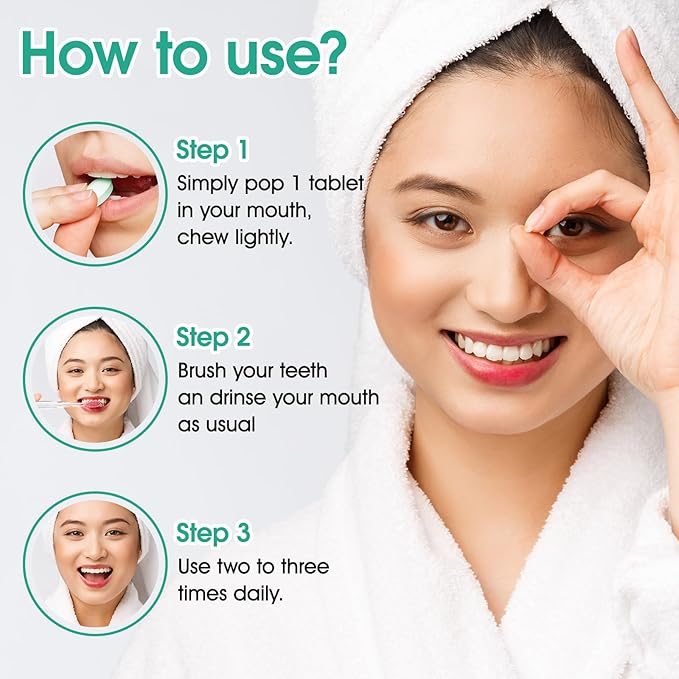 Toothpaste Tablets, Natural Peppermint Hydroxyapatite Toothpaste Tabs, Fluoride Free, Travel Friendly, 150 Tablets Mouthwash Chewable for Teeth