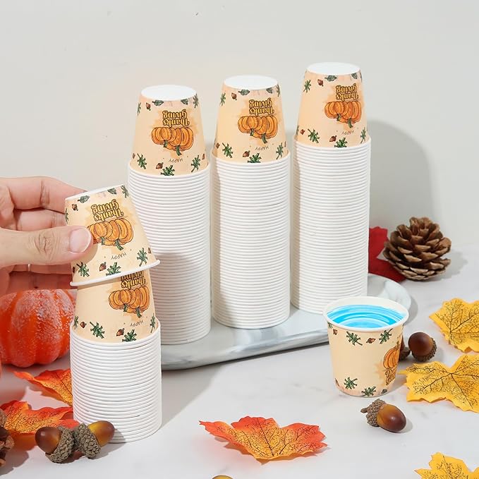 Tamone 300 Pack Thanksgiving Cups 3 oz Bathroom Cups, Small Paper Cups, Mouthwash Cups, Disposable Paper Cups,3oz Pumpkin Paper Cups for Party, Picnic, BBQ, Travel, Home and Event